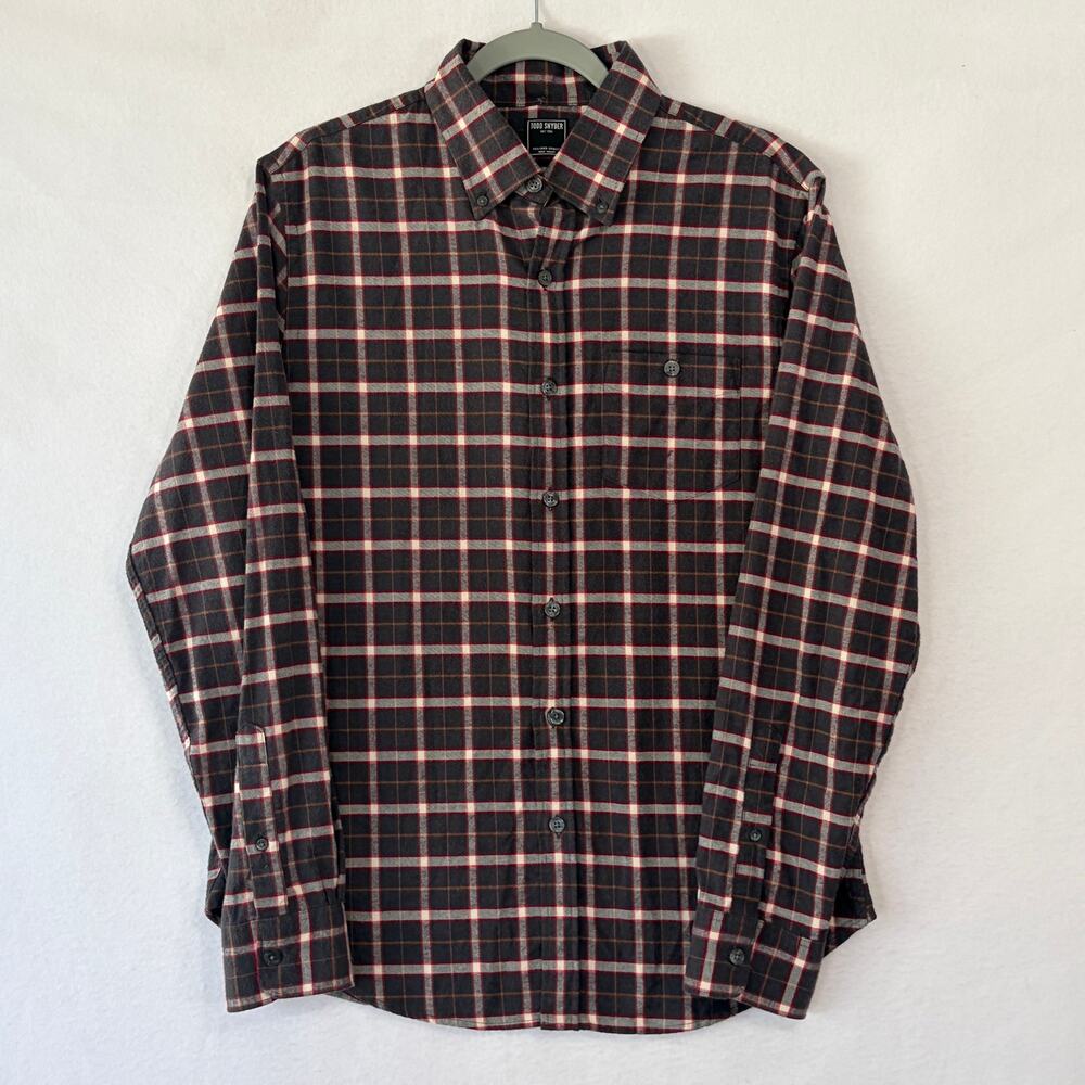 Todd Snyder Flannel Button Down Shirt Mens Medium Brown Red Plaid Soft Classic